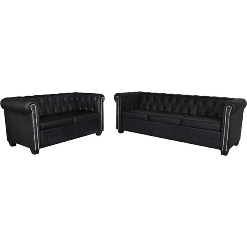 Festnight 3-2-1 Chesterfield Sofa Set - Couch Set with 3-Seater and 2-Seater Made of Faux Leather - For Living Room, Bedroom, Office or Flat - Black