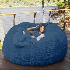 NIBHZ Bean Bag Cover, Fluffy Chair for Adults, Giant Bean Bag Cover without Filling, Giant Sofa (Without Filling), Plush Gaming, Extra Large Lazy Bag, Blue, 150 cm x 65 cm
