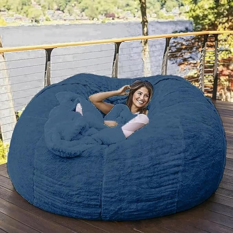 NIBHZ Bean Bag Cover, Fluffy Chair for Adults, Giant Bean Bag Cover without Filling, Giant Sofa (Without Filling), Plush Gaming, Extra Large Lazy Bag, Blue, 150 cm x 65 cm