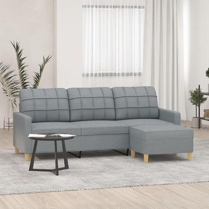 ZEYUAN 3201001 3-Seater Sofa with Stool, Light Grey, 180 cm Fabric, Sofas & Couches, Sofa Living Room, Sofa for Teenager's Room, Relax Sofa, Sofa for Bedroom, Upholstered Sofa