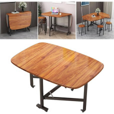 SINBINTA Folding Dining Table, Extendable Table with Wheels, Mobile Wooden Kitchen Table for Small Spaces (Brown, 100 x 60 x 75 cm)