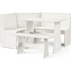 KOIECETA 3-Piece Corner Bench Set Solid Pine Corner Bench Dining Room Set Table Stool Dining Room Set (White)