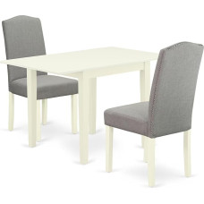 East West Furniture 1NDEN3-LWH-06 3-Piece Dining Table Set Includes Rectangle Dining Table with Dropleaf and 2 Upholstered Dark Shitake Linen Chairs, 30 x 48 Inch, Linen White