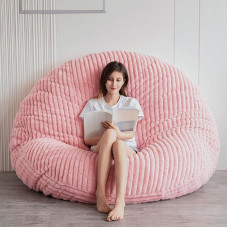 MAXYOYO Giant Bean Bag Bed, Round Bean Bag Chair, Large Sofa with Faux Fur Cover and Fluffy Filling for Adults, Couples, Guests (Pink, 150x150cm)