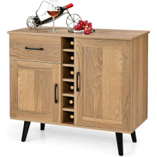 GIANTEX Sideboard Sideboard Chest of Drawers, Kitchen Cabinet with Wine Rack for 6 Bottles, Buffet Cabinet, Kitchen Bar Cabinet with 2 Doors & 1 Drawer & Adjustable Compartments, Buffet Storage