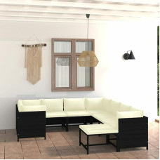 Homgoday 9 Piece Garden Sofa Set with Cushions Black Poly Rattan Sofa Set for Sofa Bed Living Room Sofa Modern Sofa Furniture 4 Corner Sofas + 4 Centerpieces + Footrest Black