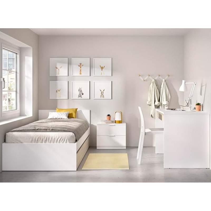 DEKIT GRUPO RIMOBEL Trundle Bed, Melamine, White/Natural, 67 x 95.8 x 194.8 cm