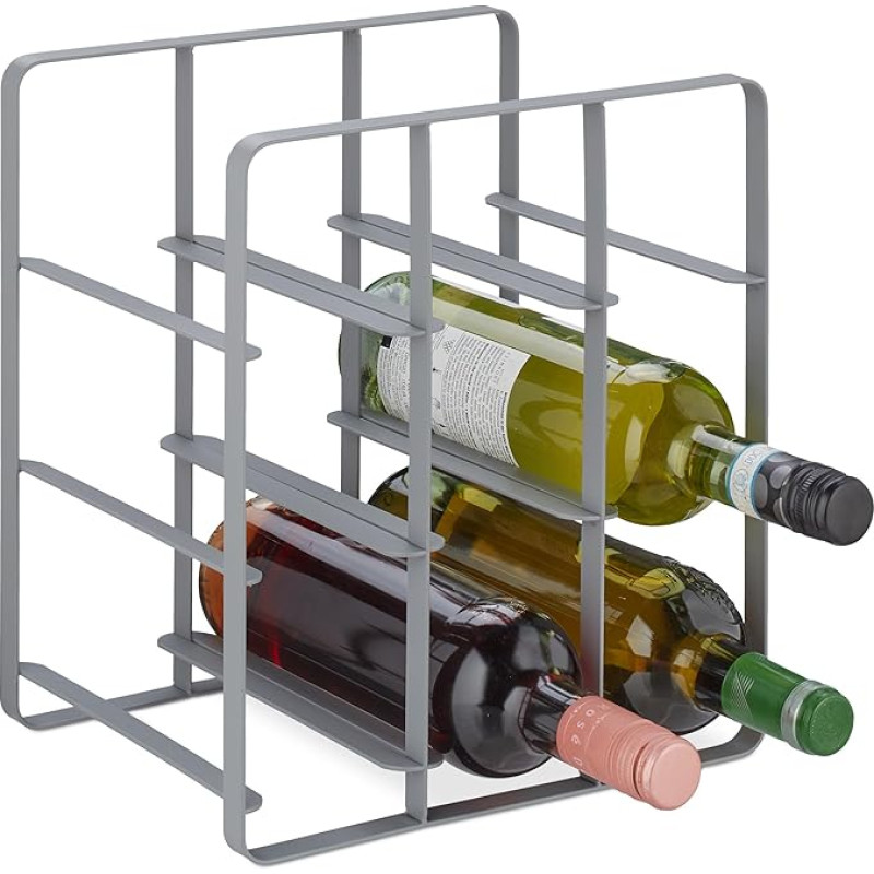 Relaxdays Veinihoidja, 9 pudelit, pulbervärvitud raud, seisev veinihoidja, köök ja baar, K x S x M: 30 x 27,5 x 20 cm, hall