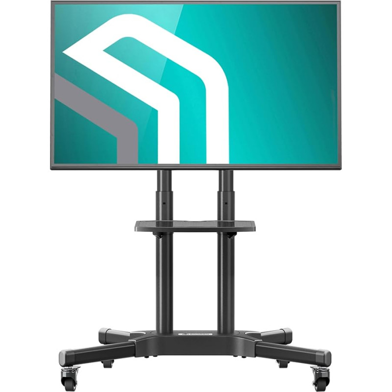 ONKRON TV Stand Rollable for 32-65 Inch TVs, Maximum Load up to 50 kg, TV Stand Height Adjustable, TV Trolley Max VESA 600 x 400, TV Stand with Wheels and Shelf Black TS1351-B