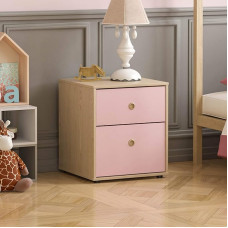 Junior Vida Pink & Oak Particleboard Bedside Tables Standard