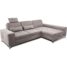 CAVADORE Bali Corner Sofa / Trendy Sofa Corner with Longchair Right, Headrest and Kidney Cushion / Includes Seat Depth Adjustment, Bed and Bed Box / 286 x 92 x 176 / Flat Weave Beige Grey