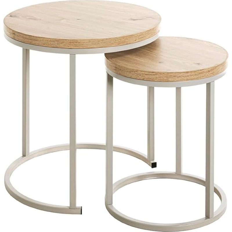 HAKU Möbel Side Table Set of 2 Oak Grey (Light Oak Cashmere Grey) MDF Metal Dimensions H 43 x Diameter 32 cm Height 49 x Diameter 45 cm Style: Modern