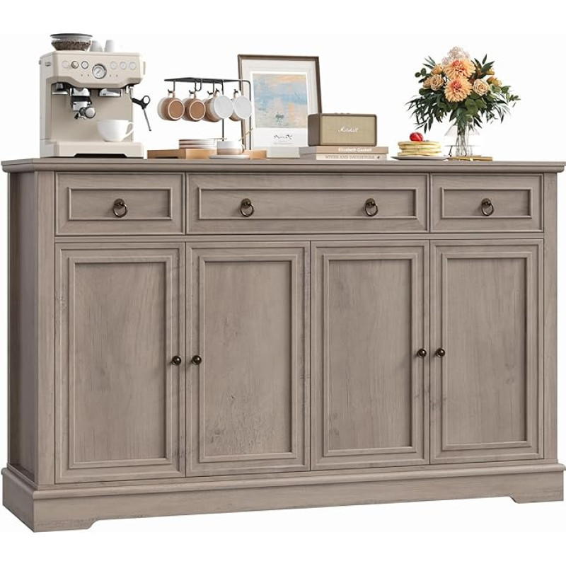 FirFurd Sideboard Kitchen Cabinet with Worktop Buffet Cabinet Sideboard for Kitchen Living Room Cabinet with 3 Drawers and 4 Doors Kitchen Buffet with Adjustable Shelf 134 x 87 x 40 cm (Barun)