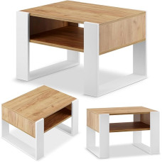 defiPad Living Room Table for Couch, Small Coffee Table, White Oak with Storage Space, Modern Living Room Table, Coffee Table, Small Table, 65 cm Wide Coffee Table, Sturdy House Table
