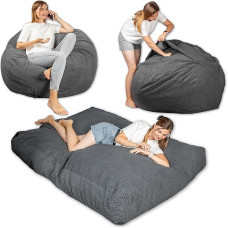 bananair - XXL Bean Bag Bed, Easily Transforms Into a Comfortable and Soft Floor Mattress, Corduroy Fabric and Foam Filling, Versatile Bean Bag Bed, Futon, Foldable Mattress (Dark Grey)