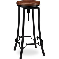 Relaxdays Industrial Bar Stool Swivel High Vintage Stool Height Adjustable up to 77.5 cm Black / Brown