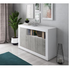 Dmora Modern Sideboard with 3 Doors, Kitchen Buffet, Sideboard with Shelves and Shelves, Living Room TV Stand, 138 x 42 x 86 cm, White and Cement Colour