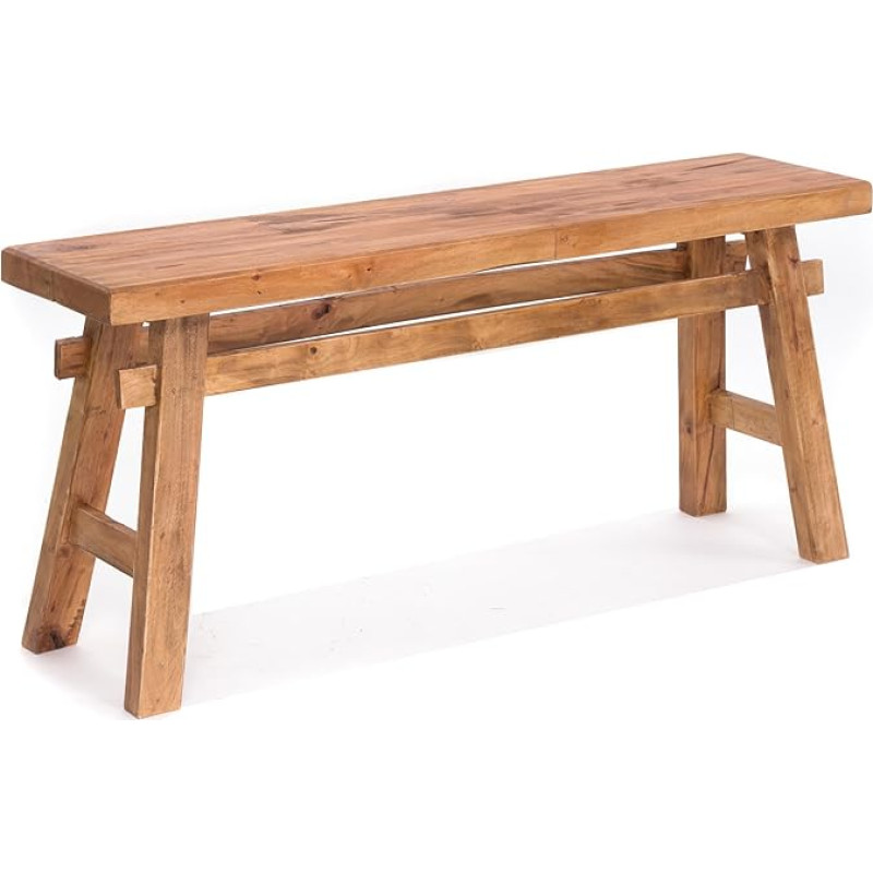 DESIGN DELIGHTS East Seat Bench, Mahogany, 118 x 27.5 x 53 cm (W x D x H), Natural Wooden Bench, Rustic Hallway Bench, Kitchen Bench
