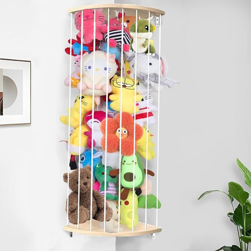 Corner Storage for Stuffed Animals Large Corner Stuffed Animals Wooden Shelves for Nursery Plush Toy Organizer for Nursery Playroom