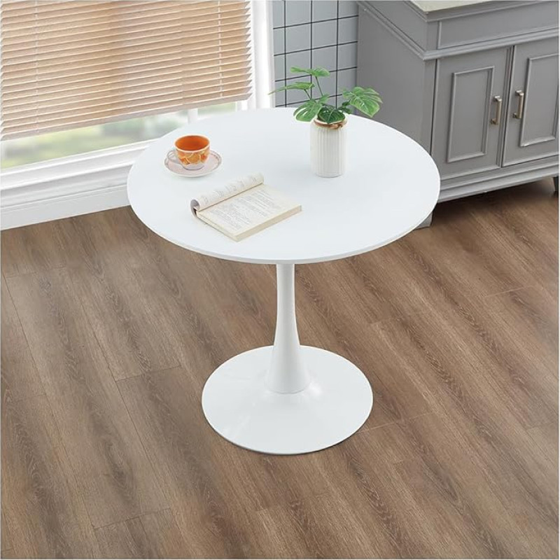 HFFAIWM Modern Round White Top Table Simple Leisure Dining Table Nordic Coffee Table Milk Tea Negotiating Table Tulip Balcony Small Round and Chairs (Size: 60 cm, Colour: White)