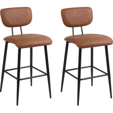 Nusetx Set of 2 Bar Stools with Faux Leather Backrest and Footrest, Kitchen Chairs, Counter Stool, Work Stool for Dining Room and Bar, Brown