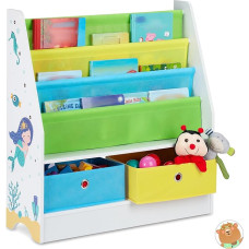 Relaxdays Children's Shelf, Sea Motif, 2 Boxes, 3 Compartments, Toy Storage, Children's Bookcase, HBT 74 x 71 x 23 cm, Colourful
