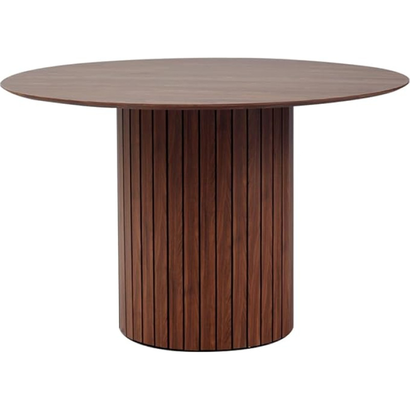 JZGORC Modern Wabi Sabi Style Round Dining Table Dark Brown with Wood Grain and Cylindrical Base Support 120 x 120 x 76 cm