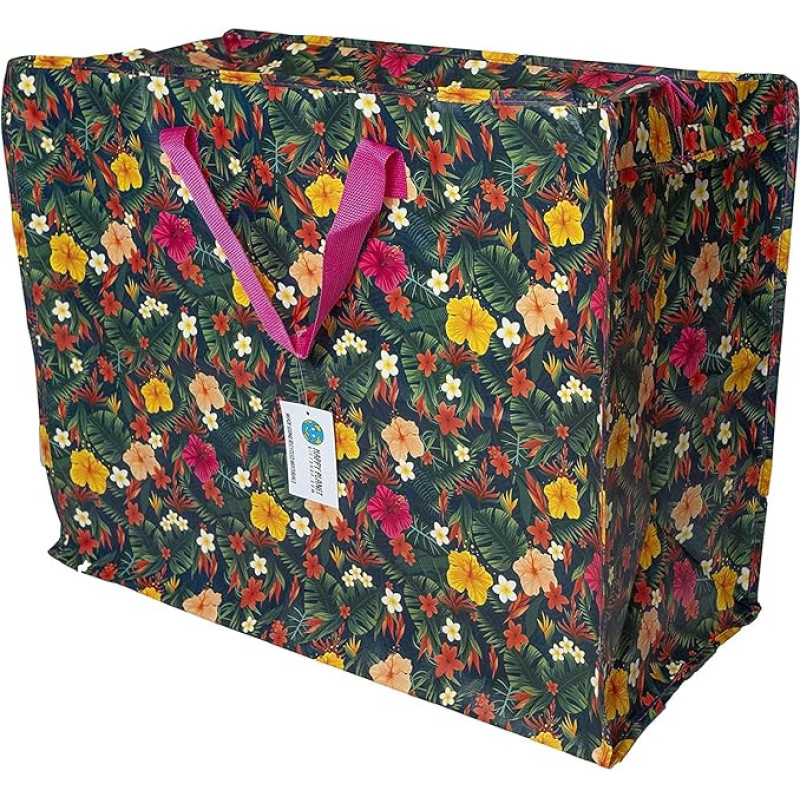 Happy Planet Giftshop Large Jumbo Zip Storage Bag 58 x 47 x 30 cm 80L (Tropical Floral) (Pack of 5)