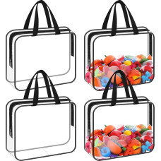 Clear PVC Toy Storage Bags with Handles, Waterproof Zipper Bag, Organizer Bag for Toys, Puzzles, Balls, Games, Stationery, 30 x 21 cm, Pack of 4