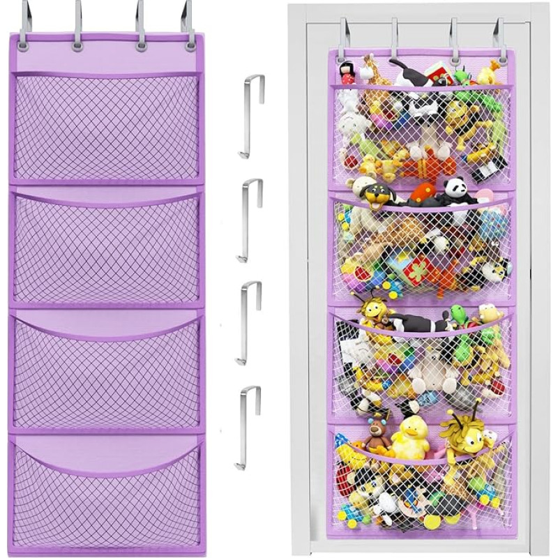 Honeyera Plush Storage (Patent Pending) - Plush Hammock Net Over the Door Organizer for Stuff Baby Accessories Toy Hammock Hanging Storage Large Bag Animals (Purple)