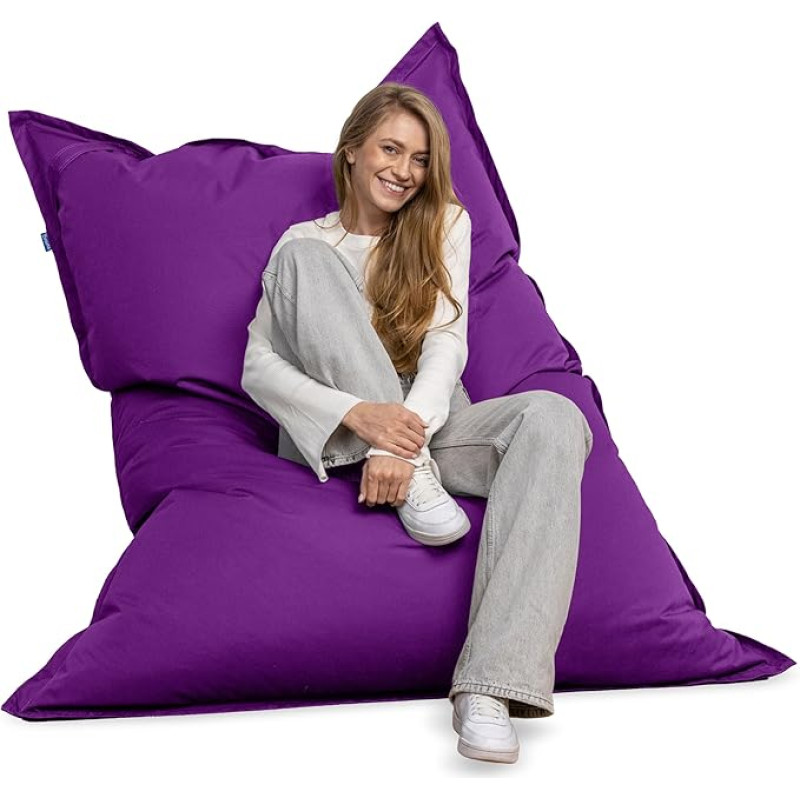 Bruni Caree Giant Bean Bag in Purple - Rectangular XXL Bean Bag with 140 x 180 cm and 400 L Filling, Bean Bag with Inner Cover, Reclining Bag, Removable Cover, Indoor and Outdoor, from Germany