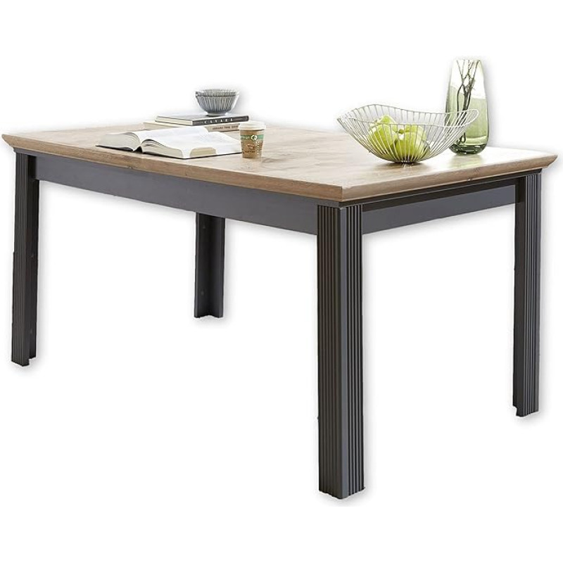 Stella Trading Jasmin Extendable Dining Table in Artisan Oak Look, Graphite - Extendable Dining Table for Your Living & Dining Room in Country House Style - 160-220 x 76 x 90 cm (W x H x D)