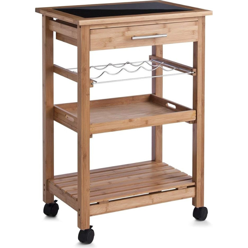 Zeller 13778 Kitchen Trolley Bamboo Glass Top / 58 x 40 x 85