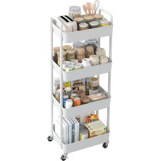 Sywhitta 4-Tier Kitchen Trolley, Utility Trolley, Rolling Storage Trolley with Handle, Multifunctional Serving Trolley, Roll Shelf for Office, Living Room, Kitchen, White