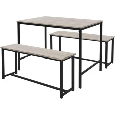 ML-Design Dining Table Set 3-Piece Sonoma Oak, Dining Room Set with Table and 2 Benches, Dining Set for 4 People, Kitchen Table Metal Frame, Bar Table Set, Dining Room Group for Kitchen and Dining