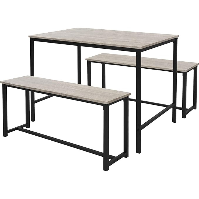 ML-Design Dining Table Set 3-Piece Sonoma Oak, Dining Room Set with Table and 2 Benches, Dining Set for 4 People, Kitchen Table Metal Frame, Bar Table Set, Dining Room Group for Kitchen and Dining
