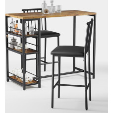Xbro Bar Table Set 3-Piece Kitchen Table with Chairs for Kitchen, Dining Room, Bistro, etc. Dining Table and 2 Chairs with Backrest and Upholstery (Brown)