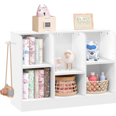 Lestarain Montessori Children's Bookcase with 2 Levels, 6 Open Compartments, Adjustable Shelves, Toy Shelf, Storage Shelf, Children's Room, White