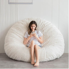 MAXYOYO Giant Bean Bag Bed, Square Bean Bag Chair, Large Sofa with Faux Fur Cover and Fluffy Filling for Adults, Couples, Guests (Corduroy Beige, 180 x 180 cm)