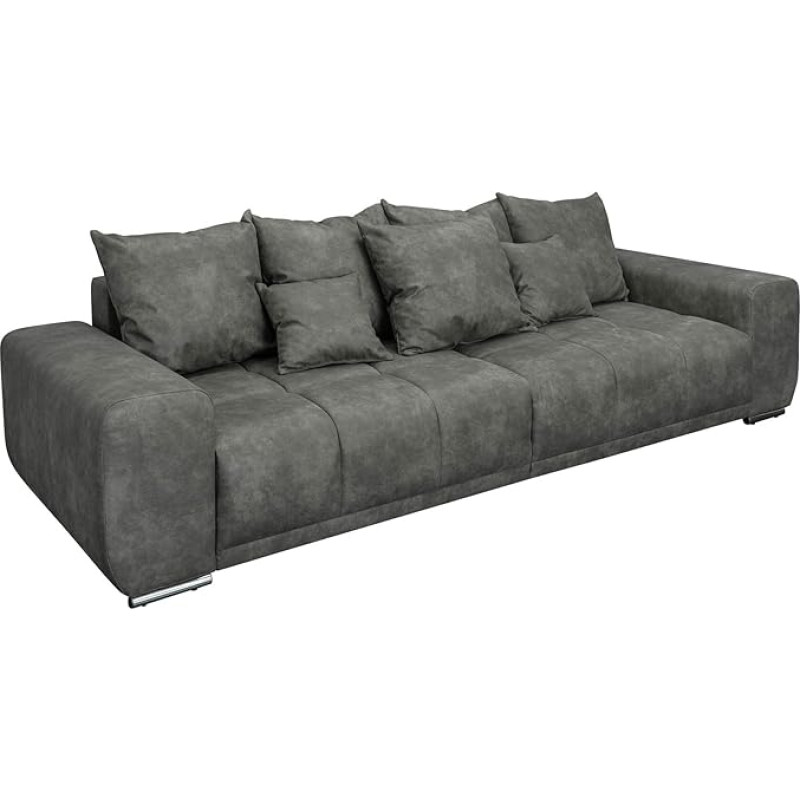 Riess Ambiente Elegancia Extravagant XXL Sofa 285 cm Grey Including Cushion Big Sofa Large Upholstered Couch Living Landscape