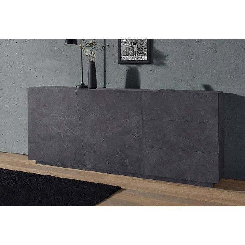 Dmora Modern Sideboard with 2 Doors and 3 Drawers, Made in Italy, Kitchen Sideboard, Living Room Design Buffet, 180 x 43 x 86 cm, Slate Grey
