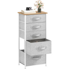 DWVO Chest of Drawers with 5 Drawers, Durable Fabric, Sturdy Metal Frame, Fabric Cabinet with Handles, Ideal for Bedroom, Living Room, Hallway, Children's Room, Light Grey