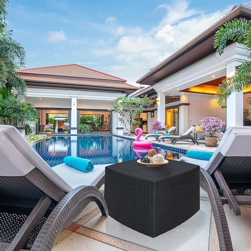 Dmora - Faenza Garden Table, Multi-Purpose Container Table, Low Table with Rattan Effect, 100% Made in Italy, Cm 53x53h40, Anthracite