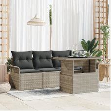 Rantry 5-teiliges Garten-Sofa-Set mit Kissen in Hellgrauem Poly-Rattan, 2-Sitzer Garten-Sofa mit Stauraum & Kissen in Hellgrauem Poly-Rattan Gartenlounge Model3356925