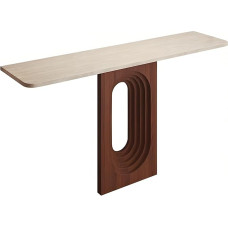 Console Table Narrow Travertine Console with Rounded Corners Hallway Table Console Table for Entrance, Sofa, Corridor, Easy Assembly, Home Decoration (80 x 25 x 75 cm)