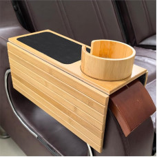 MAGIC BAMBOO Bambus-Sofa-Armlehnentablett mit abnehmbarem Getränkehalter – zusammenklappbarer, rutschfester Couchtisch für Getränke, Snacks, Fernbedienungen und Telefone – Universeller Organizer