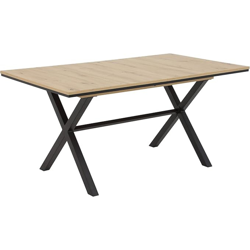 Apollo Karina Dining Table, Extendable Table, Wood Material Melamine-Coated, Artisan Oak, X-Frame Anthracite, 160-200 x 90 cm