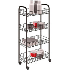 Metaltex Pisa 4-Tier Trolley with Wheels — Multi-Purpose Storage Trolley for Home Including Kitchen, Bathroom, Office and Garage — Black, 41 x 23 x 84 cm