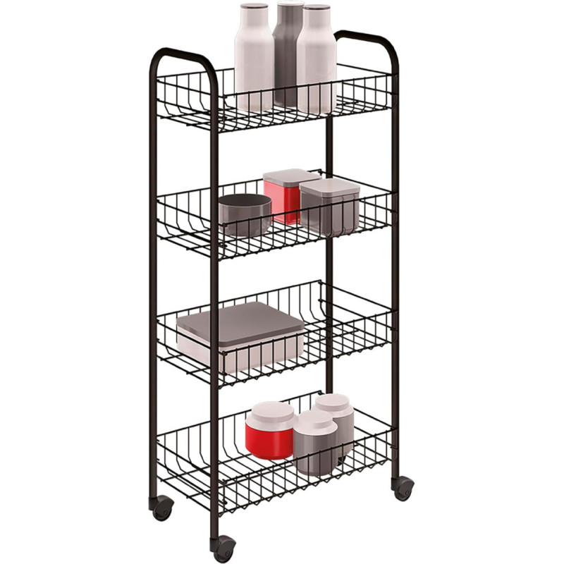 Metaltex Pisa 4-Tier Trolley with Wheels — Multi-Purpose Storage Trolley for Home Including Kitchen, Bathroom, Office and Garage — Black, 41 x 23 x 84 cm