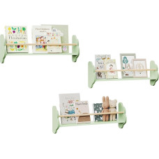 WOLTU Children's Wall Bookcase, Set of 3, Wall Shelf, Children's Room for Book Storage, Made of Pine Wood MDF, for Children's Room, Playroom, Green